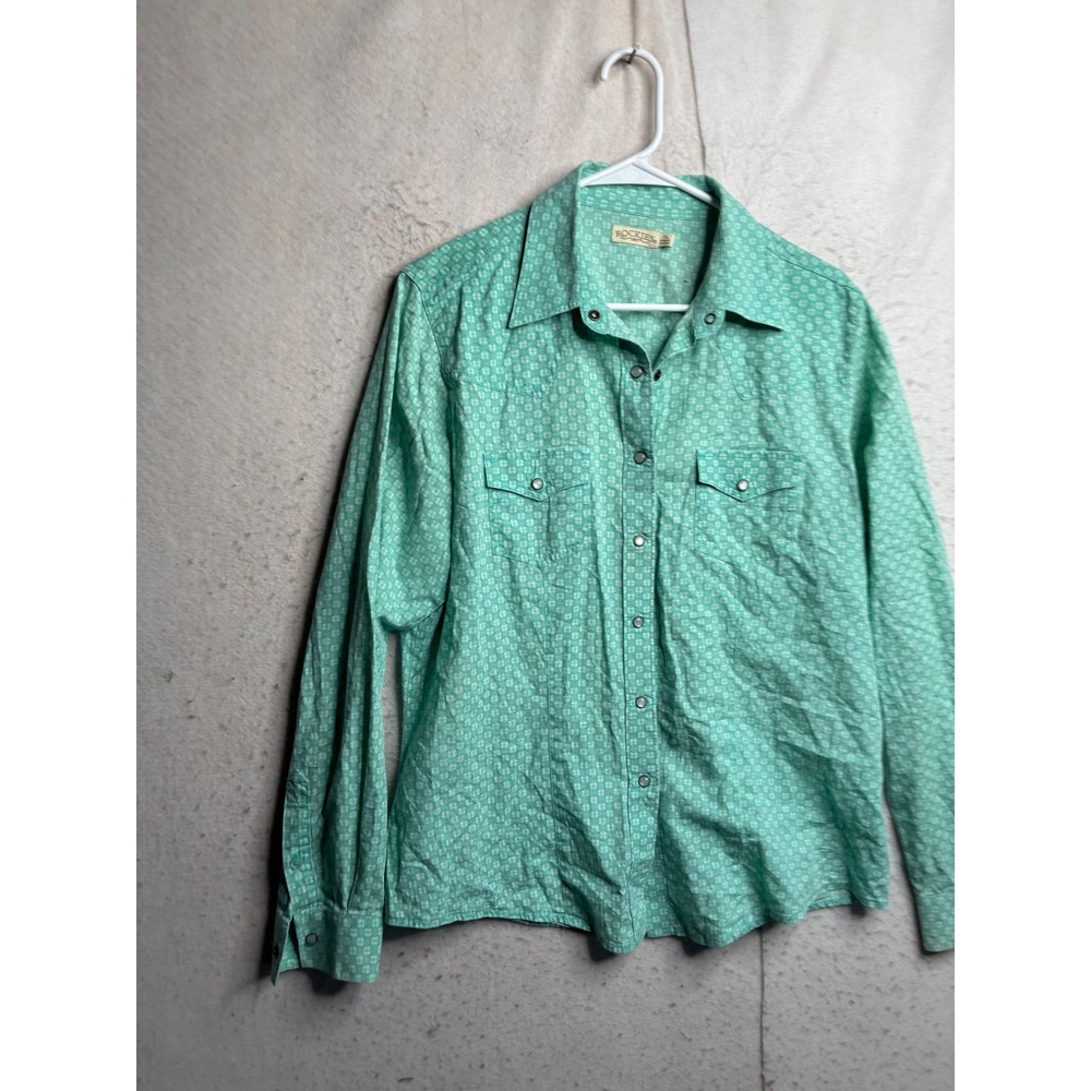 Rockies Womens XL Green Geometric Snap Front Western Cowgirl Shirt RT38943002